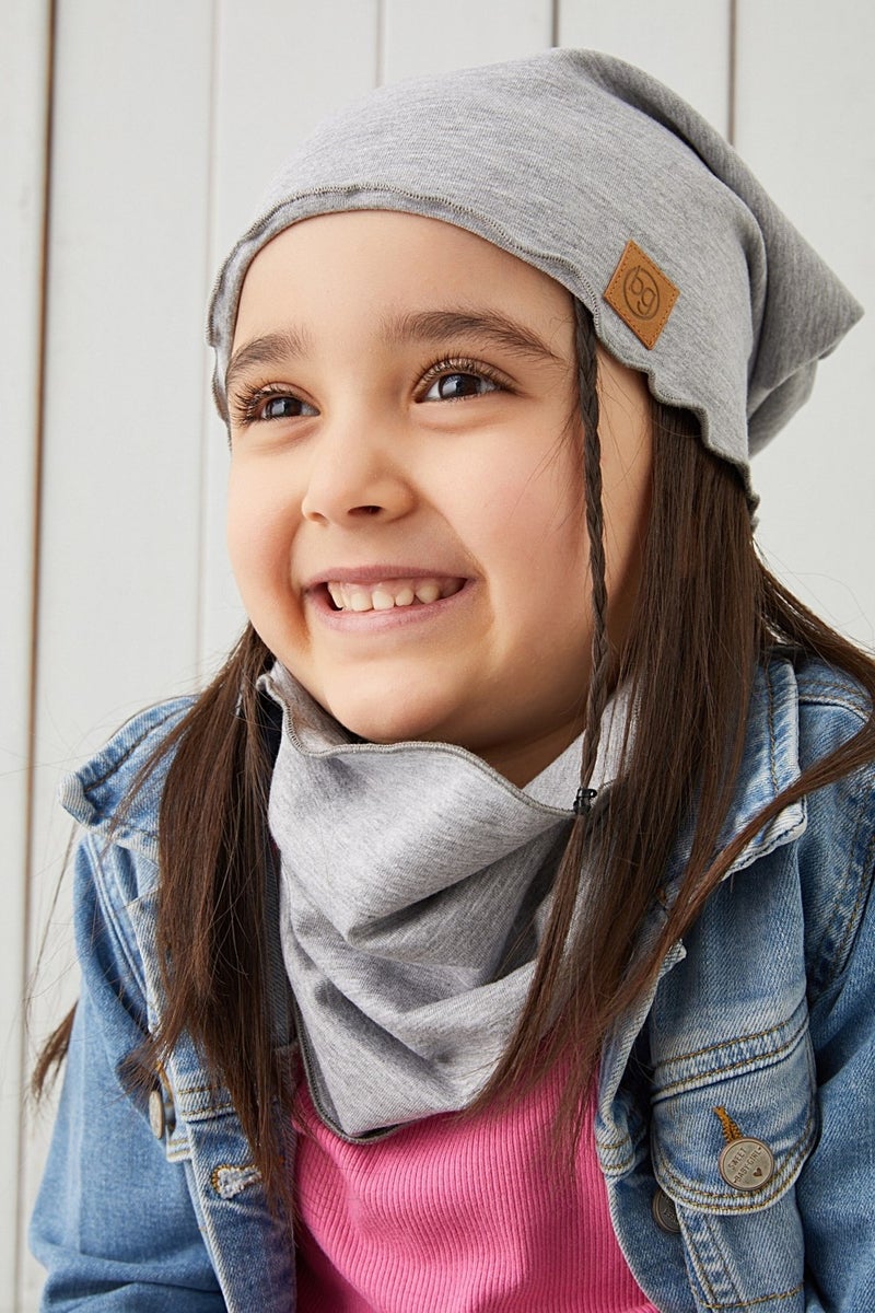 Gray Baby Girl Hat Beanie Soft Cotton Combed Cotton