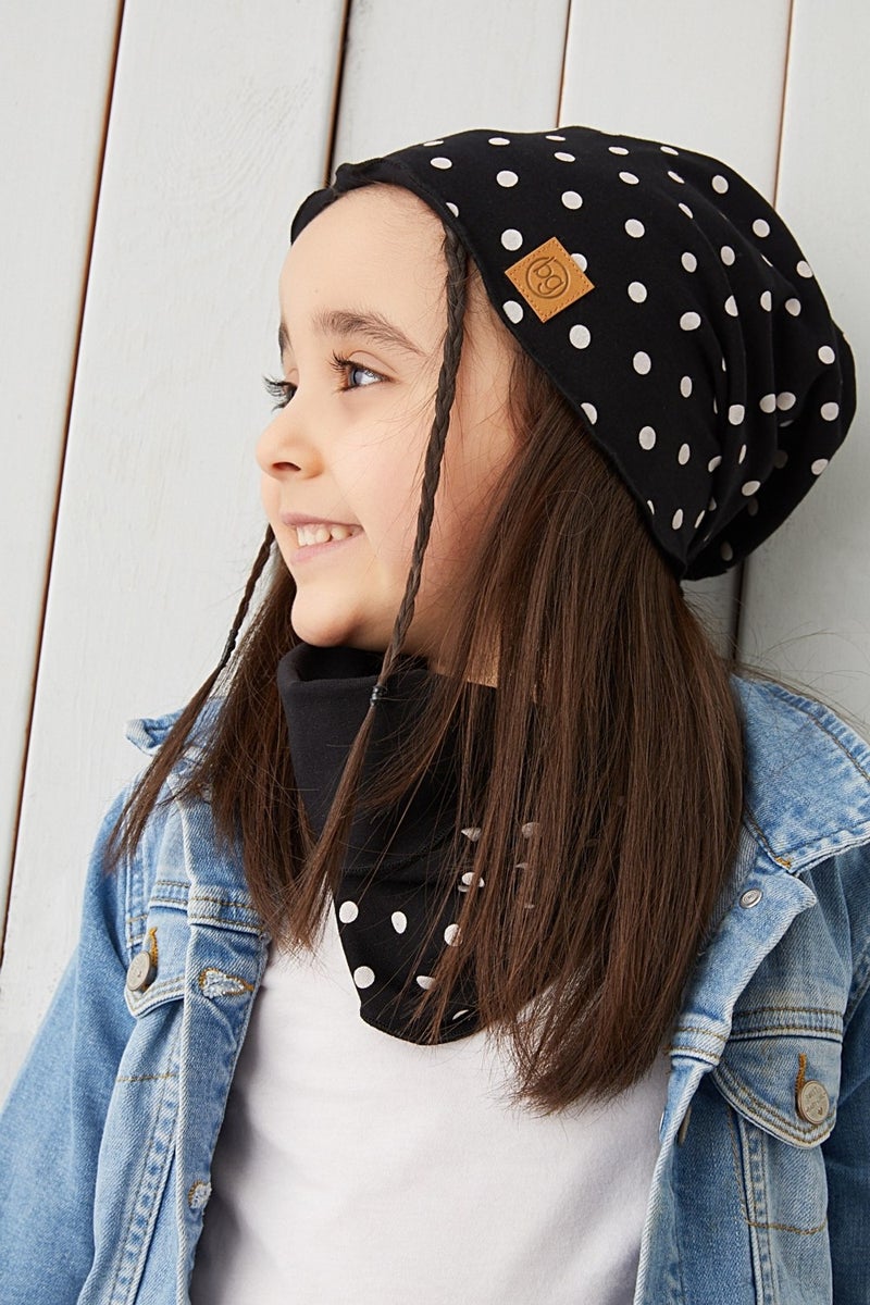 Black White Polka Dot Baby Girl Hat Beanie Soft Cotton Combed Cotton