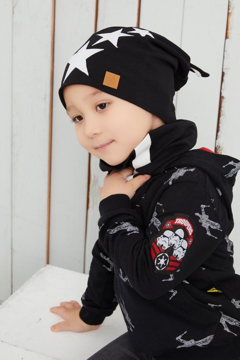 Black White Fanatic Children Baby Hat Beanie Soft Double Layer Sports Cotton Combed Cotton