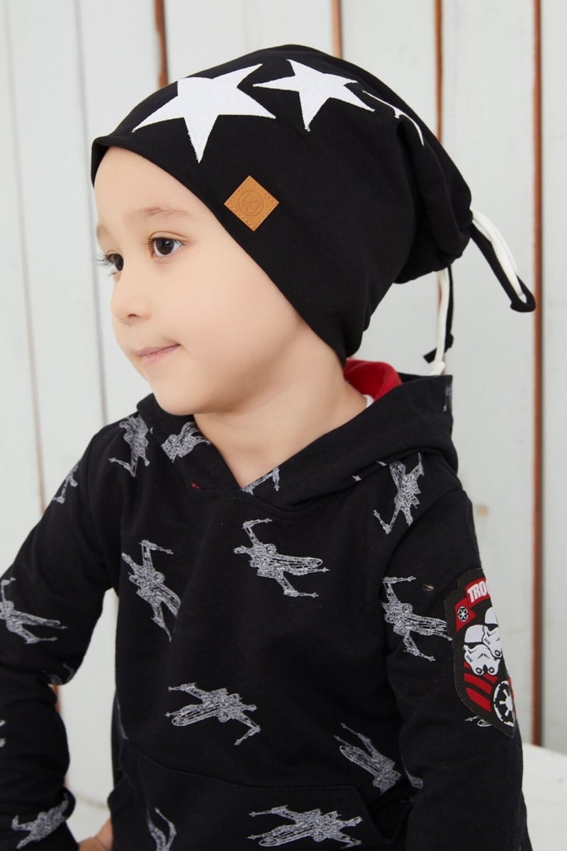 Black White Fanatic Children Baby Hat Beanie Soft Double Layer Sports Cotton Combed Cotton