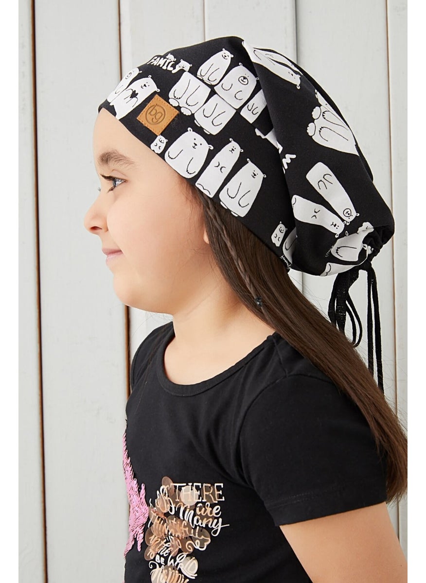 Girl's Black and White Yarn 4 Season Hat Beanie Buff Soft Combed Cotton