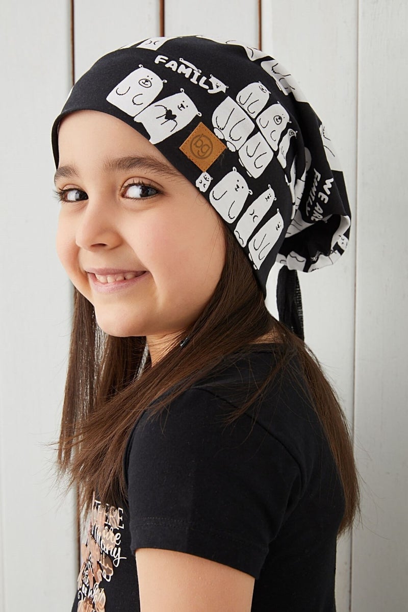 Girl's Black and White Yarn 4 Season Hat Beanie Buff Soft Combed Cotton