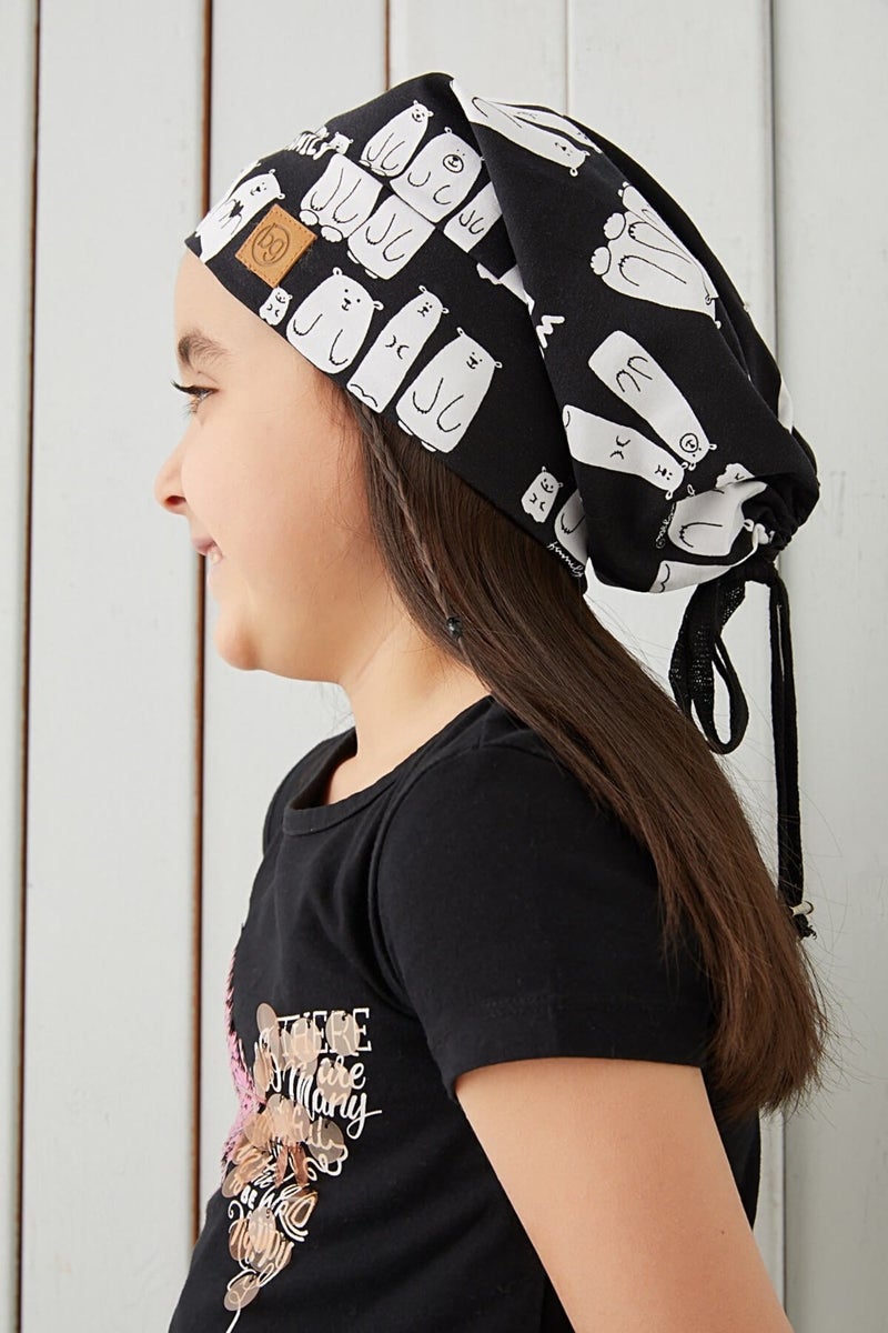 Girl's Black and White Yarn 4 Season Hat Beanie Buff Soft Combed Cotton