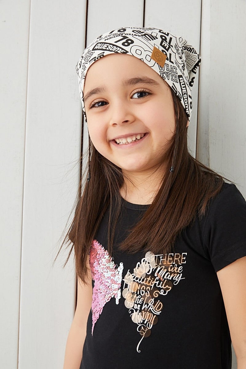 Girl's White Black Yarn 4 Season Hat Beanie Buff Soft Combed Cotton