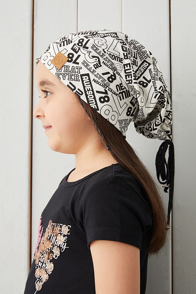 Girl's White Black Yarn 4 Season Hat Beanie Buff Soft Combed Cotton