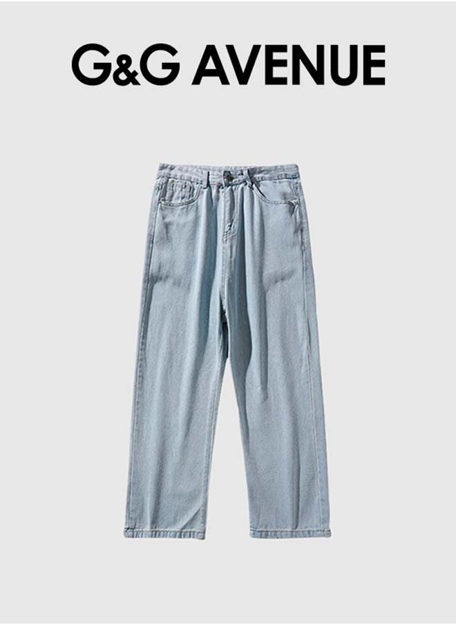 Straight Leg Jeans, Spring And Autumn High Waist Jeans Men's Straight Tube Loose Wide Leg Pants Design Sense High Street Style Pants