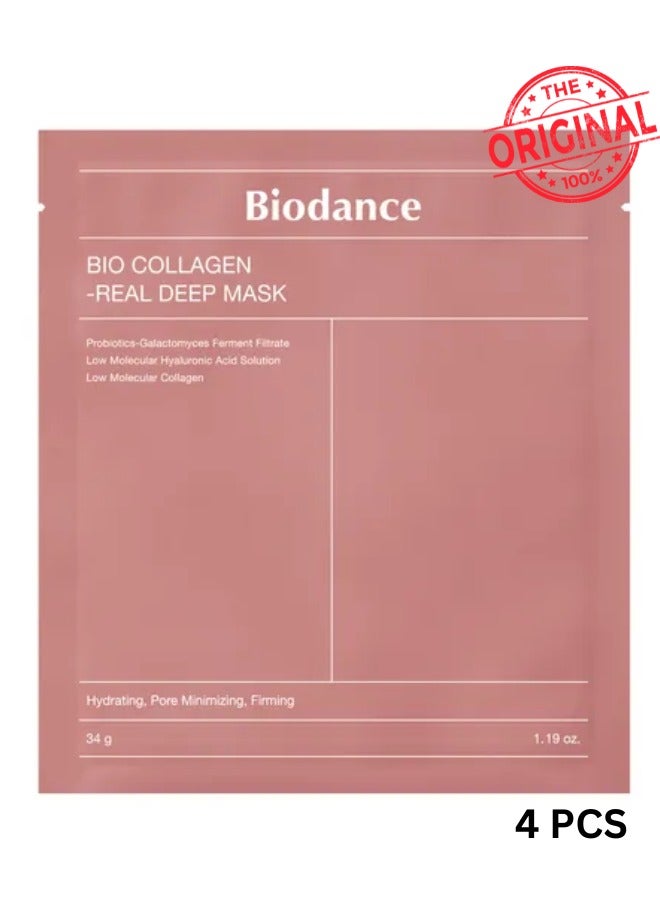 Bio-Collagen Real Deep Mask, Hydrating Overnight Mask, Pore Minimizing, Elasticity Improvement, 34g x 4PCS