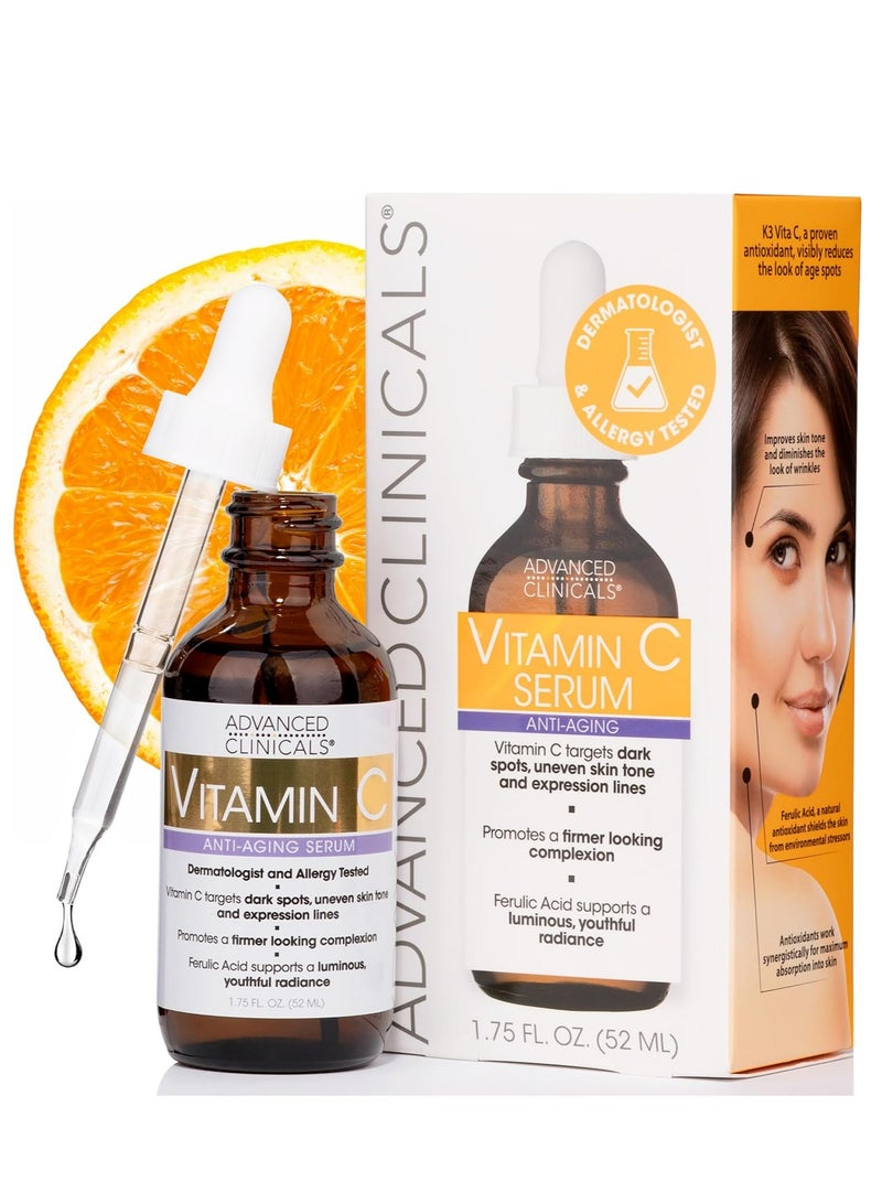 Vitamin C Anti Aging Serum For Dark Spots Uneven Skin Tone Crows Feet And Expression Lines 52 ML