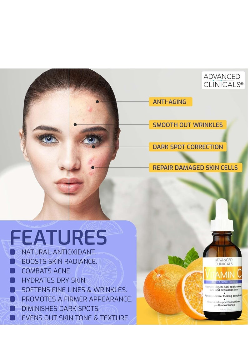 Vitamin C Anti Aging Serum For Dark Spots Uneven Skin Tone Crows Feet And Expression Lines 52 ML
