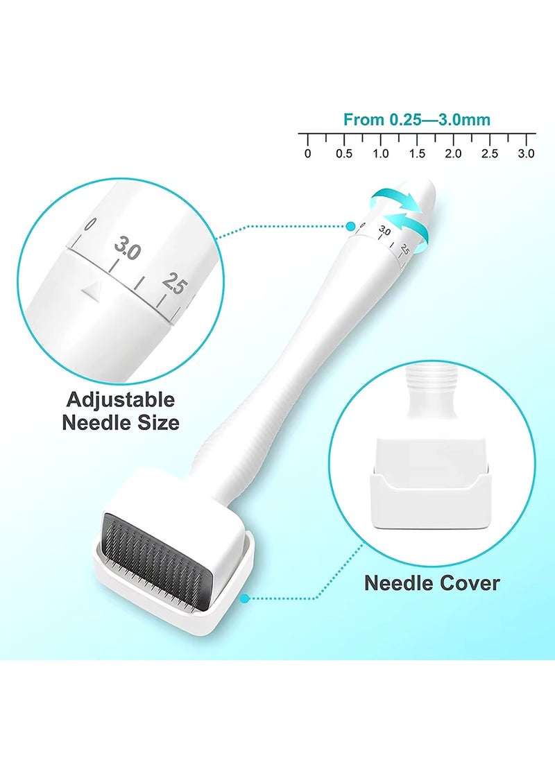 Derma Stamp Dermastamp 140 Tips Adjustable Titanium Microneedle Stamper Auto Derma Pen Dermapen Professional Microneedling Real Individual Micro Needles Dermabrasion For Face Body Hair Beard Growth - 3 Pcs