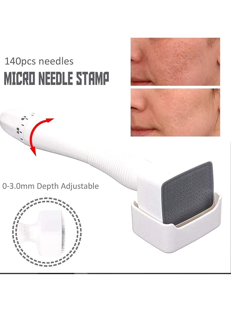 Derma Stamp Dermastamp 140 Tips Adjustable Titanium Microneedle Stamper Auto Derma Pen Dermapen Professional Microneedling Real Individual Micro Needles Dermabrasion For Face Body Hair Beard Growth - 3 Pcs