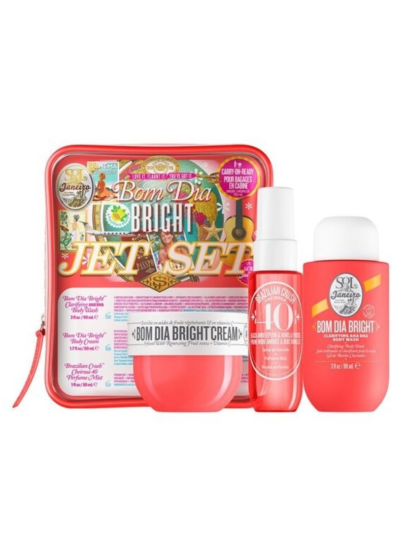 Sol de Janeiro Bom Dia Jet Set Trio - 50ml Body Cream, 90ml Body Mist & 30ml Shower Cream-Gel | Radiant Skin & Tropical Fragrance Travel Set