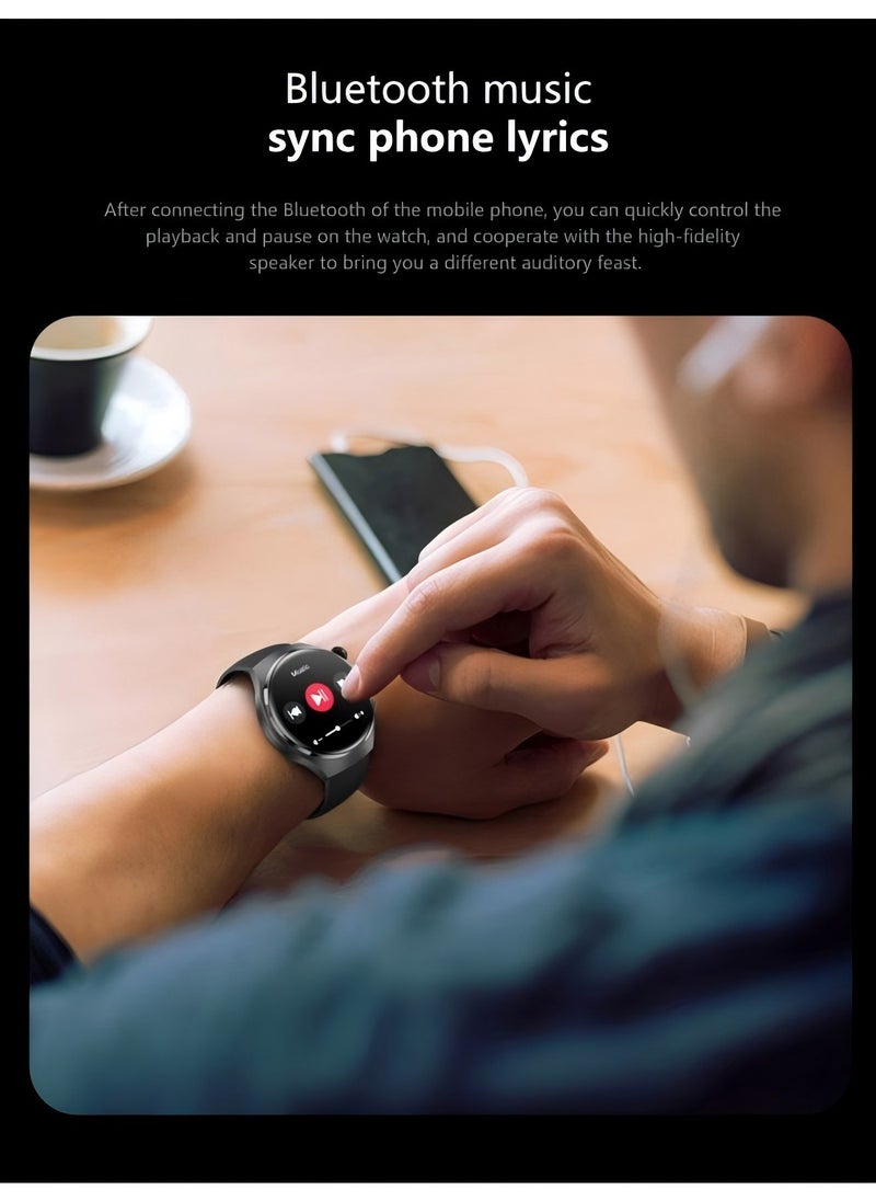 Smartwatch GT4 PRO with Bluetooth calling function (receive/make calls), fitness tracking watch with sleep monitoring function, for iPhone/Android, with 17cm black steel strap