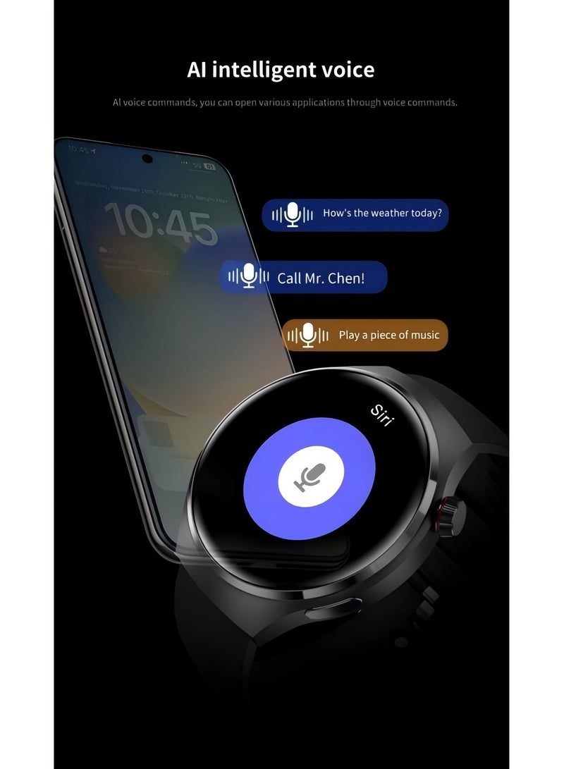 Smartwatch GT4 PRO with Bluetooth calling function (receive/make calls), fitness tracking watch with sleep monitoring function, for iPhone/Android, with 17cm black steel strap