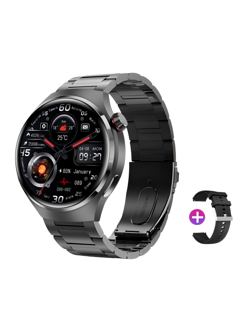 Smartwatch GT4 PRO with Bluetooth calling function (receive/make calls), fitness tracking watch with sleep monitoring function, for iPhone/Android, with 17cm black steel strap