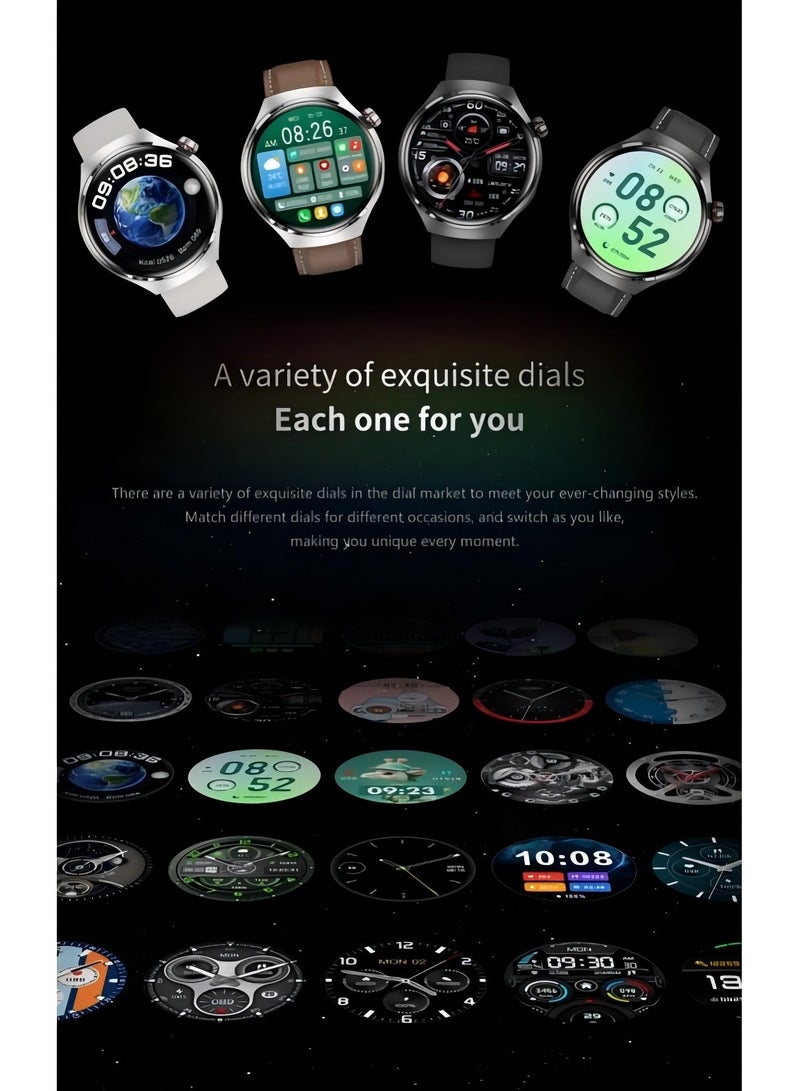 Smartwatch GT4 PRO with Bluetooth calling function (receive/make calls), fitness tracking watch with sleep monitoring function, for iPhone/Android, with 17cm black steel strap