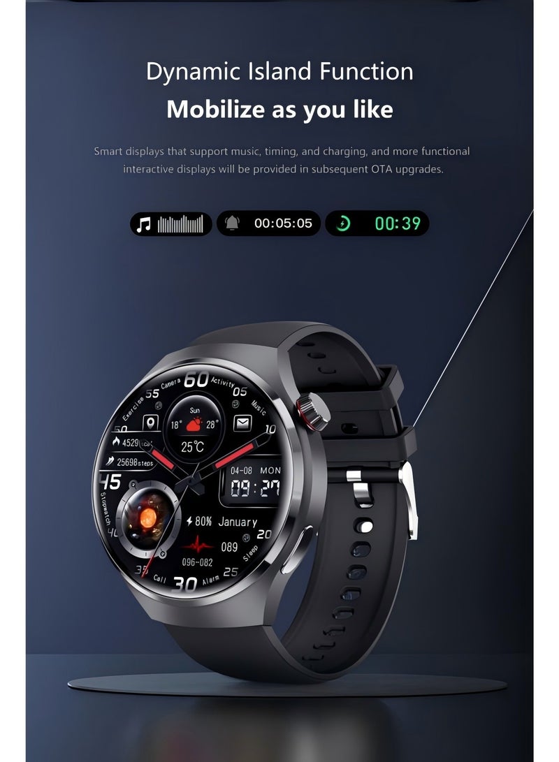 Smartwatch GT4 PRO with Bluetooth calling function (receive/make calls), fitness tracking watch with sleep monitoring function, for iPhone/Android, with 17cm black steel strap