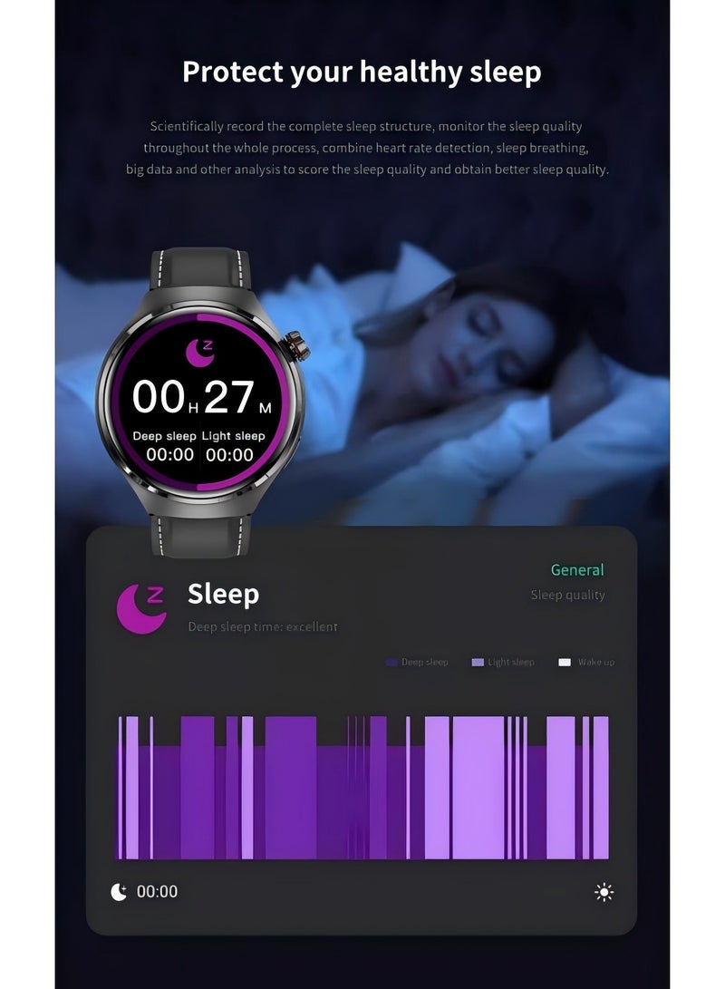 Smartwatch GT4 PRO with Bluetooth calling function (receive/make calls), fitness tracking watch with sleep monitoring function, for iPhone/Android, with 17cm black steel strap