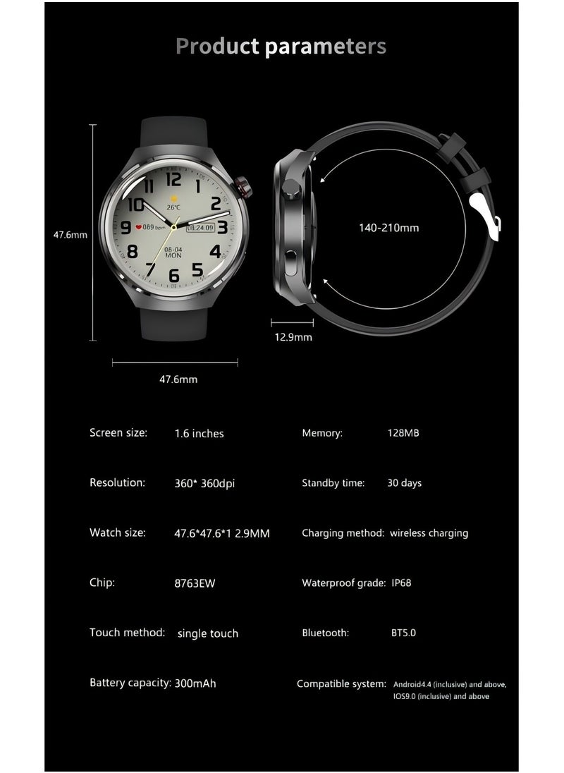 Smartwatch GT4 PRO with Bluetooth calling function (receive/make calls), fitness tracking watch with sleep monitoring function, for iPhone/Android, with 17cm steel strap