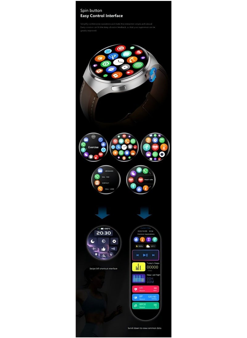 Smartwatch GT4 PRO with Bluetooth calling function (receive/make calls), fitness tracking watch with sleep monitoring function, for iPhone/Android, with 17cm steel strap