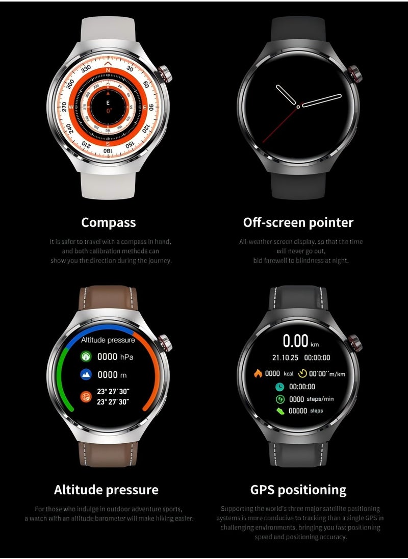Smartwatch GT4 PRO with Bluetooth calling function (receive/make calls), fitness tracking watch with sleep monitoring function, for iPhone/Android, with 17cm steel strap