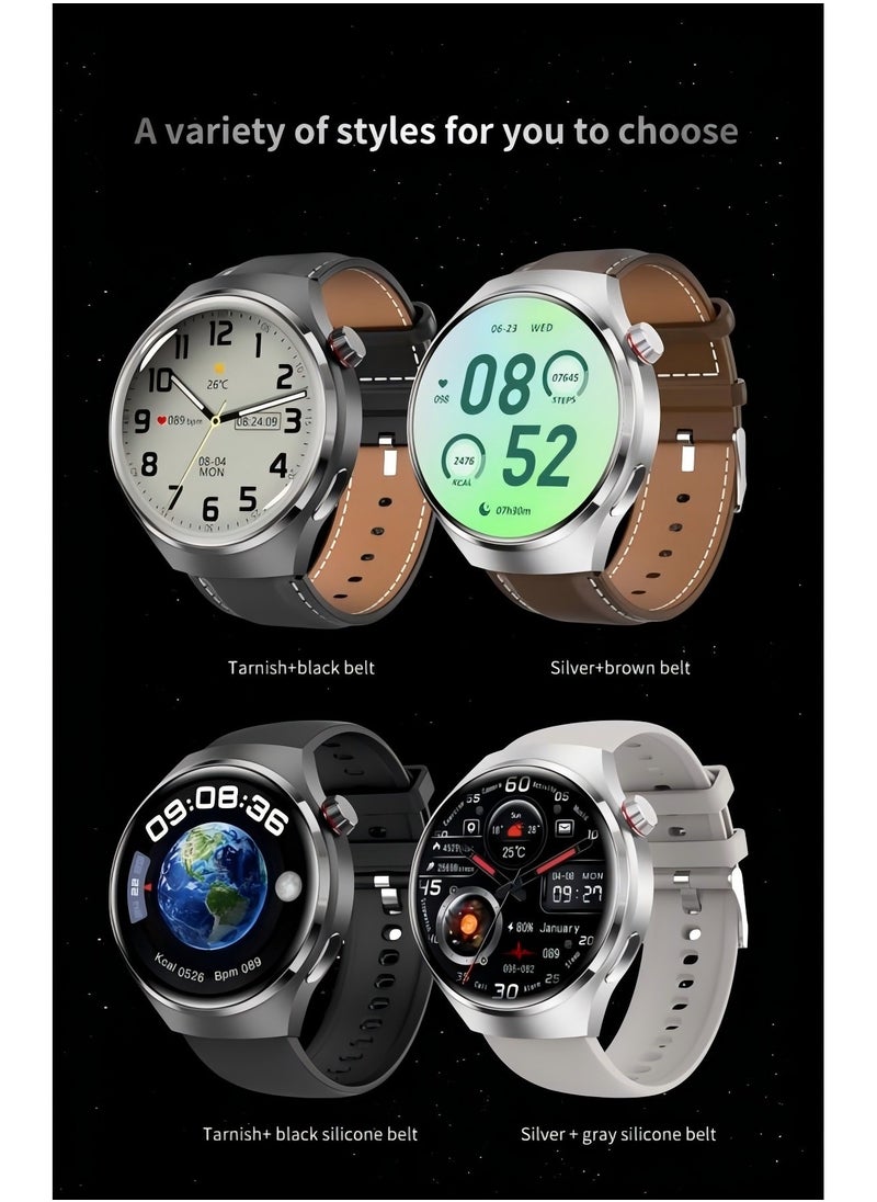 Smartwatch GT4 PRO with Bluetooth calling function (receive/make calls), fitness tracking watch with sleep monitoring function, for iPhone/Android, with 17cm steel strap