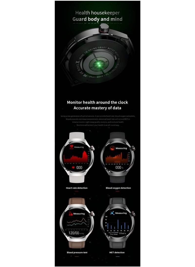 Smartwatch GT4 PRO with Bluetooth calling function (receive/make calls), fitness tracking watch with sleep monitoring function, for iPhone/Android, with 17cm steel strap