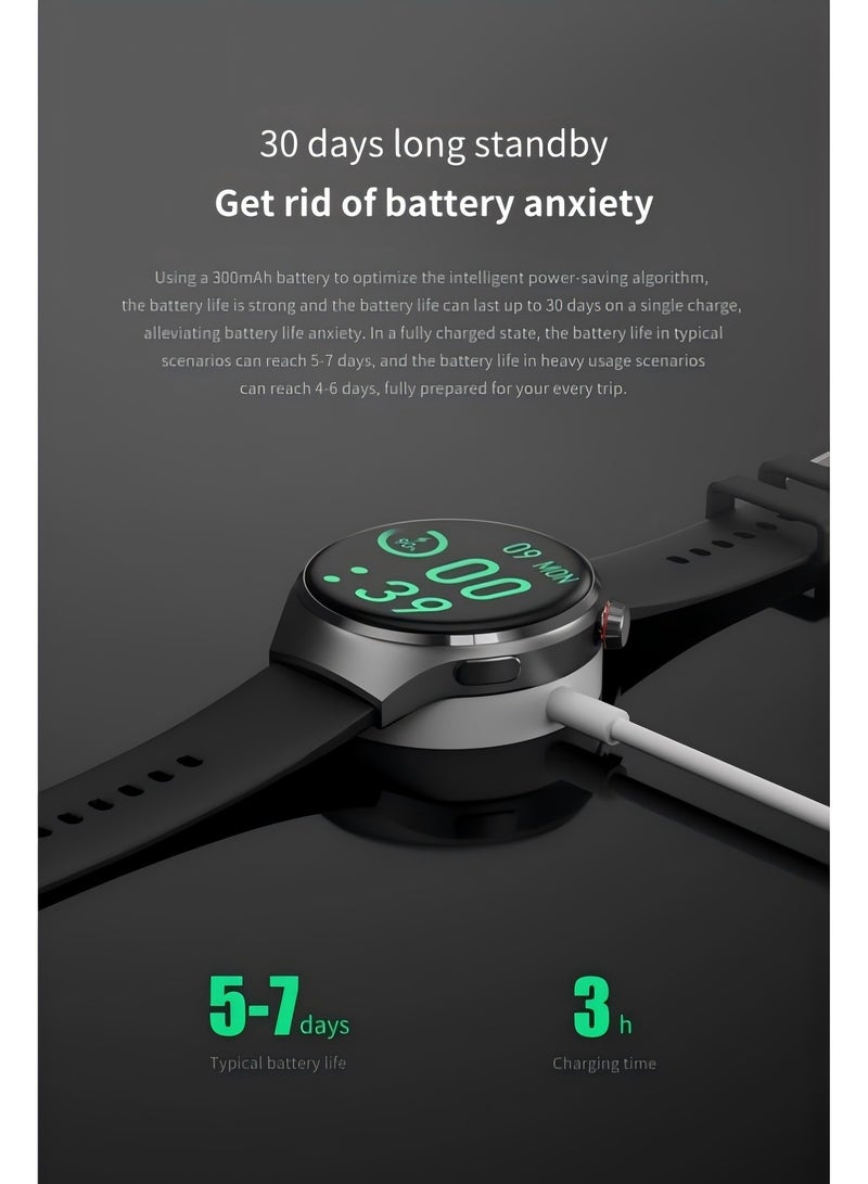 Smartwatch GT4 PRO with Bluetooth calling function (receive/make calls), fitness tracking watch with sleep monitoring function, for iPhone/Android, with 17cm steel strap