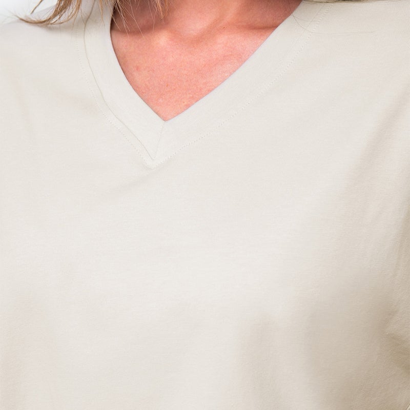 Cotton Women's V-Neck Oversize T-Shirt Beige