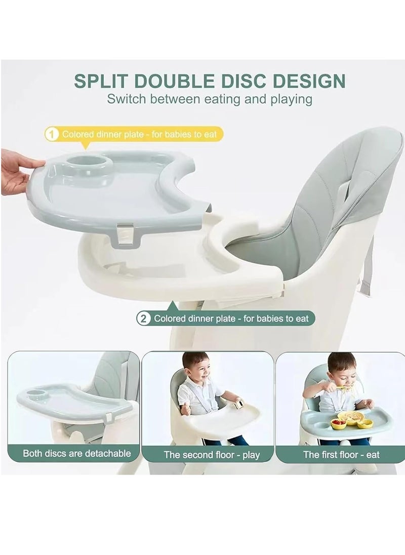 Baby High Chair, Baby Feeding Chair Toddler Chair Snack High Chair Seat Toddler Booster Furniture Detachable Double Tray Non-Slip Feet Adjustable Legs for Baby & Toddler (Green)