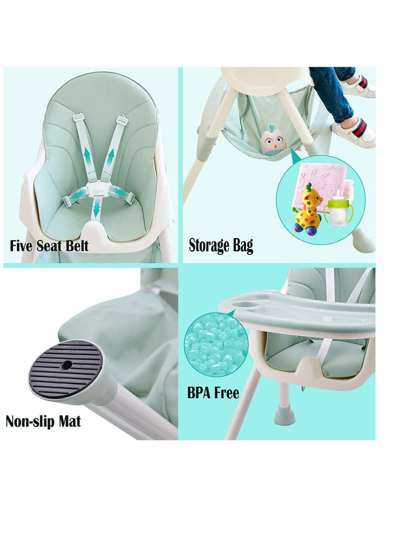 Baby High Chair, Baby Feeding Chair Toddler Chair Snack High Chair Seat Toddler Booster Furniture Detachable Double Tray Non-Slip Feet Adjustable Legs for Baby & Toddler (Green)