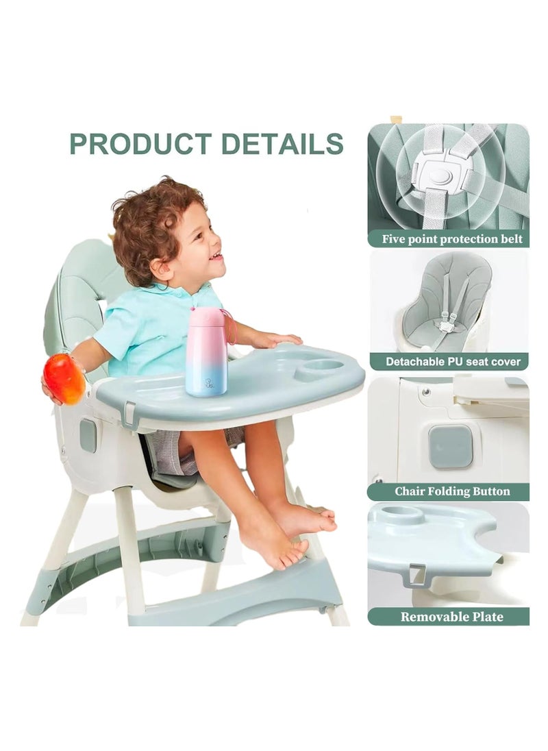 Baby High Chair, Baby Feeding Chair Toddler Chair Snack High Chair Seat Toddler Booster Furniture Detachable Double Tray Non-Slip Feet Adjustable Legs for Baby & Toddler (Green)