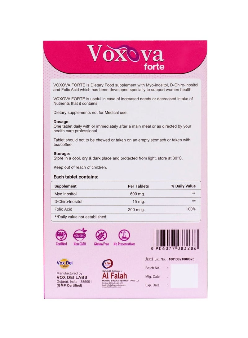 VOXOVA FORTE Tablets – Myo-Inositol, D-Chiro Inositol & Folic Acid for Hormonal and Metabolic Support – 30 Tablets