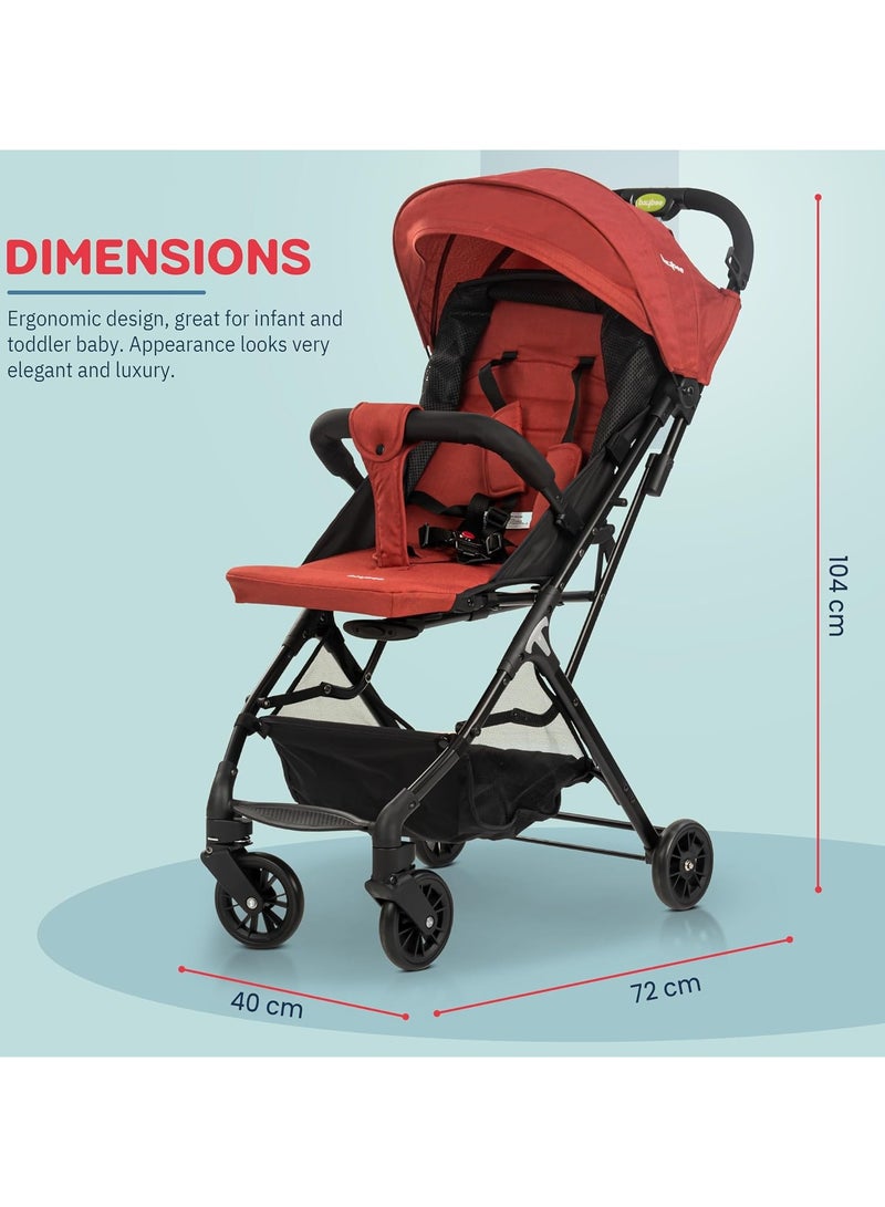 Foldable Cabin Baby Stroller Pram for Baby with Metal Frame, 3-Position Adjustable Seat & Canopy, Bassinet, Parent Handle, 5 Point Safety Belt, Stroller for Kids Toddler 0 to 3 Years Boy Girl Red