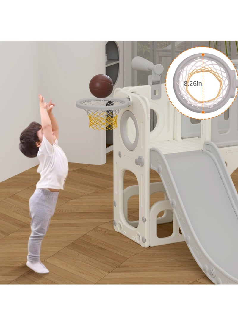 Little Story Play house w/ Activity Slide with Basketball Ring, Ball, Toy Storage - Grey