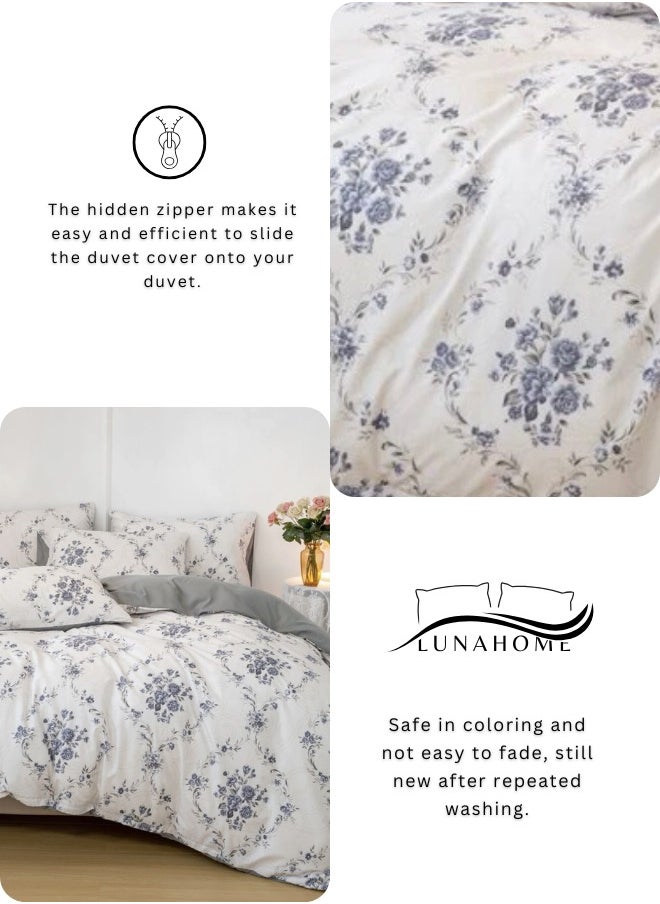 6 Piece Queen Size Bedding Set without filler Bohemian with Blue Flowers Design.
