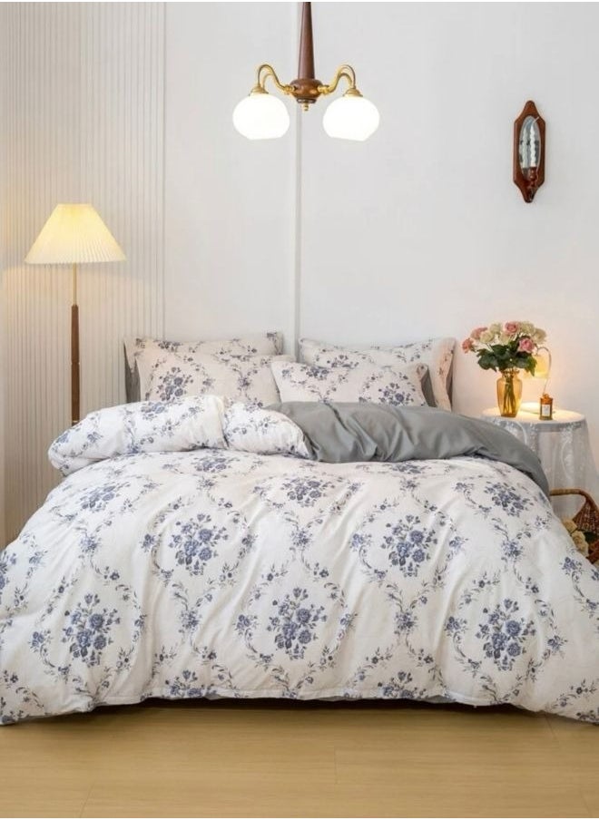 6 Piece Queen Size Bedding Set without filler Bohemian with Blue Flowers Design.