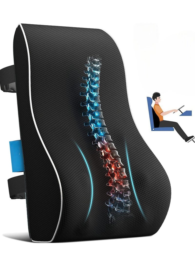 Trendify Lumbar Support Pillow for Office Chair Memory Foam Back Cushion for Back Pain Relief Improve Posture Large Back Pillow for Car, Computer Chair, Recliner Breathable Mesh Cover Double Adjustable Straps