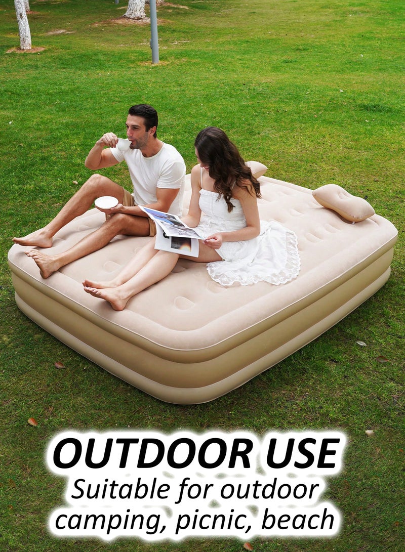 Double Size Air Mattress With 2 Air Pillows Durable Inflatable Camping Bed Sleeping Mat with Built in Rechargeable Air Pump Self Inflation Waterproof Blow up Airbed One Button Inflate and Deflate for Home, Outdoor Adventures, Hiking, Travel, Sleepovers, Picnics, and Guest Bed Use Ultra Plush Technology 200x40x150cm