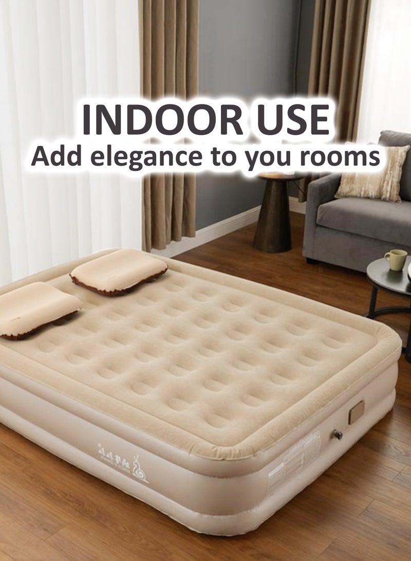 Double Size Air Mattress With 2 Air Pillows Durable Inflatable Camping Bed Sleeping Mat with Built in Rechargeable Air Pump Self Inflation Waterproof Blow up Airbed One Button Inflate and Deflate for Home, Outdoor Adventures, Hiking, Travel, Sleepovers, Picnics, and Guest Bed Use Ultra Plush Technology 200x40x150cm