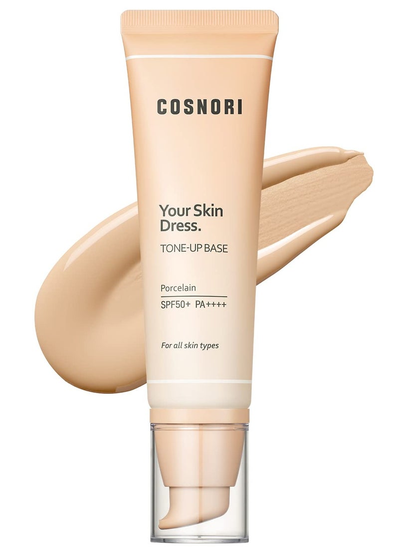 COSNORI Your Skin Dress Tone up Base – Conceal Pores & Blemish – Tone Correcting Makeup Base with Niacinamide – K Beauty – Porcelain Color for Cool & Warm Tone, 1.69 fl.oz