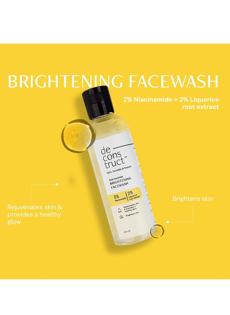 Deconstruct Radiance & Defense Combo: Face Wash for Skin Brightening & Gel Sunscreen for Sun Protection | Brightening Face Wash (100ml) + Gel Sunscreen (50g) | No White Cast & Lightweight | Pack of 2