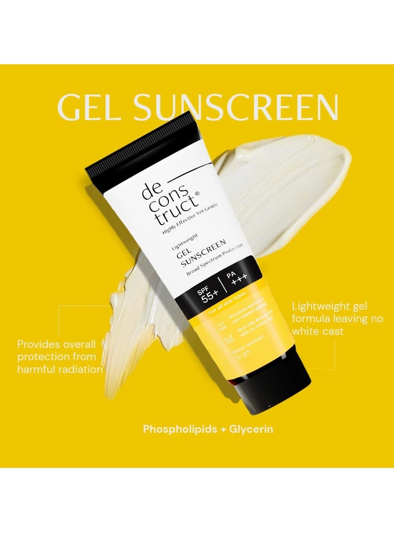 Deconstruct skin Clear & Protect Duo: Clearing Serum & SPF 50+ Gel Sunscreen | Clearing Serum (30 ml) + Gel Sunscreen (50 g) | Skin Clearing Serum and Gel Sunscreen with No White Cast & Lightweight | Pack of 2