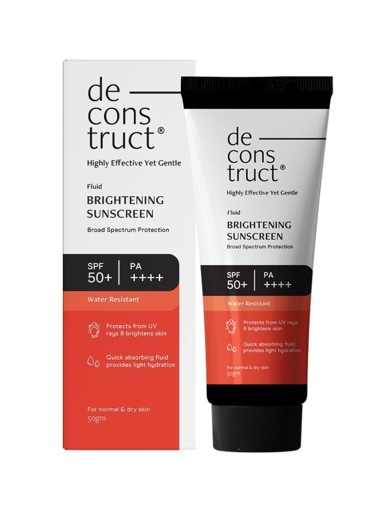 Deconstruct Brightening Sunscreen SPF 50+ And PA++++ | 8 hours Long Lasting Dewy Sunscreen | For Dry Skin | Water Resistant, No White Cast, Quick Absorbing | For Women and Men | 50gm