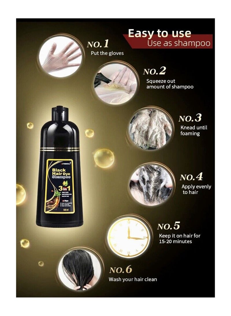 3 In One Permanent Black Hair Dye Shampoo 500ml