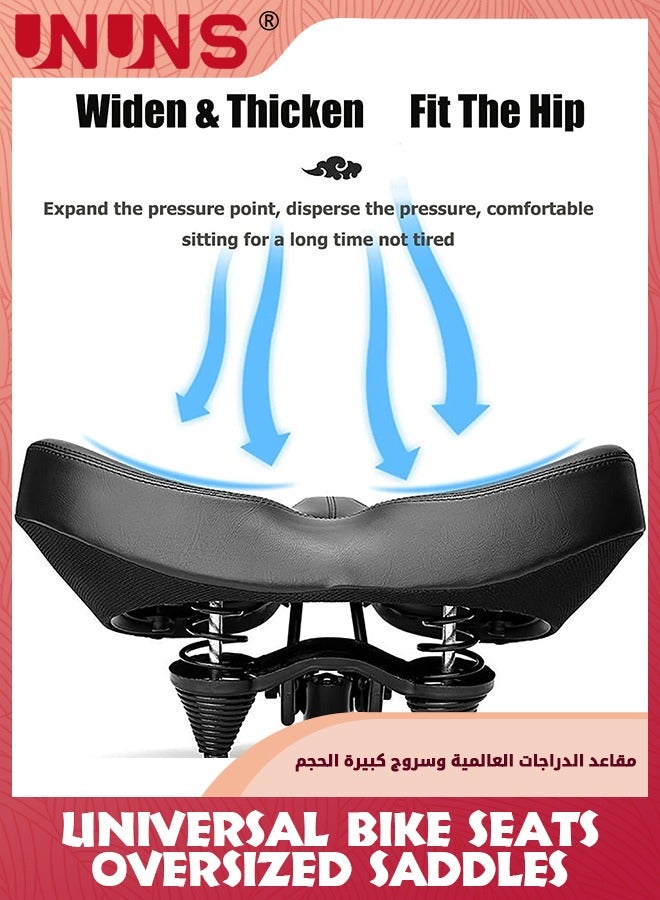 Extra Wide Cycling Saddle,Bicycle Seat Replacement,Oversized Comfortable Saddle,Double Shock/Hollow Breathable Bike Seat,Bicycle Cushion For MTB/Mountain/Fitness/Exercise Bike,With Mounting Tools