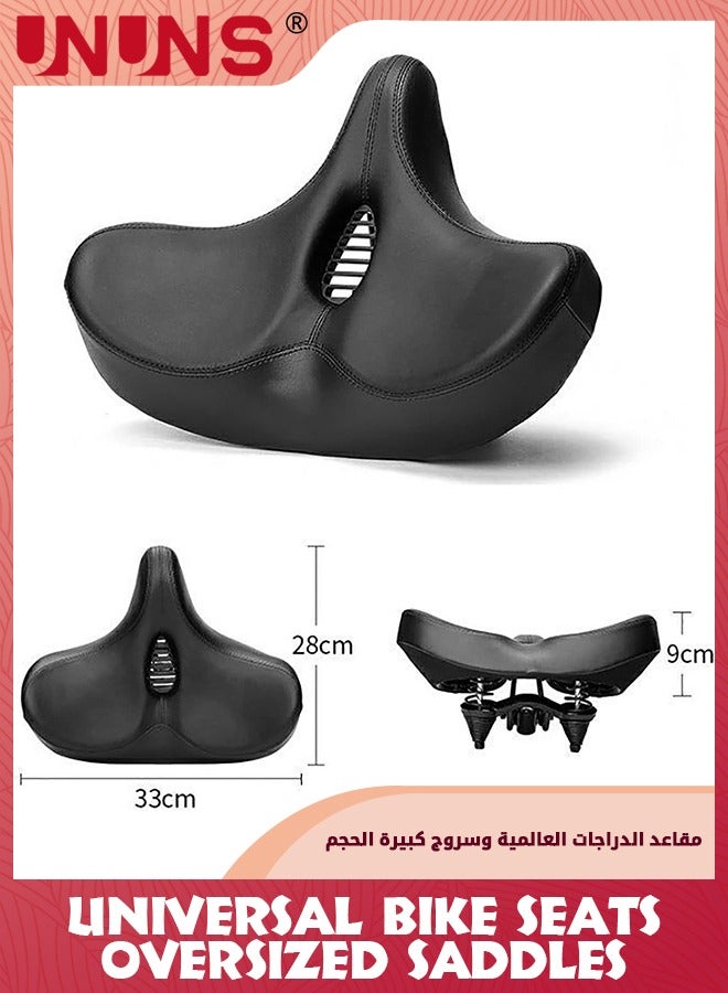 Extra Wide Cycling Saddle,Bicycle Seat Replacement,Oversized Comfortable Saddle,Double Shock/Hollow Breathable Bike Seat,Bicycle Cushion For MTB/Mountain/Fitness/Exercise Bike,With Mounting Tools