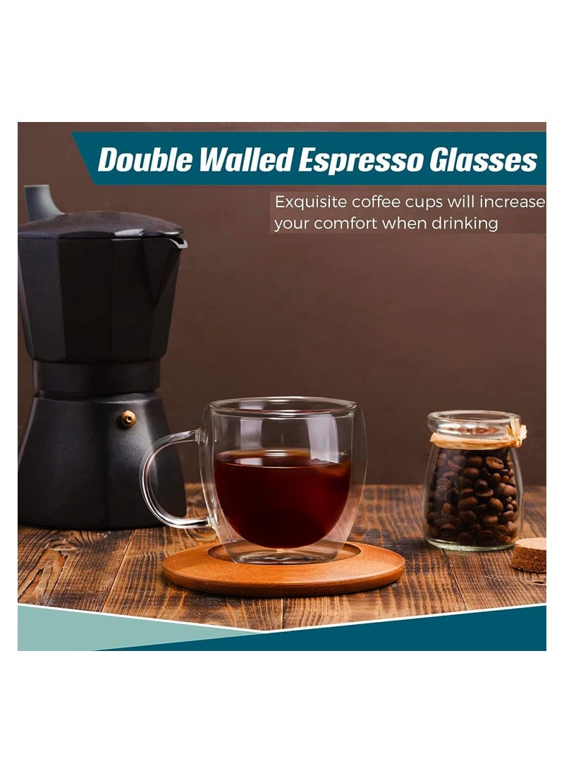 Double Wall Glass Coffee Mug,Tea Mug With Handle, Set Of 2,150ml Clear Double Wall Espresso Cup,Coffee Cups For Cappuccino,Latte, Tea,Cold And Hot Beverages Leed Free Borosilicate Coffee Mug 150 ml