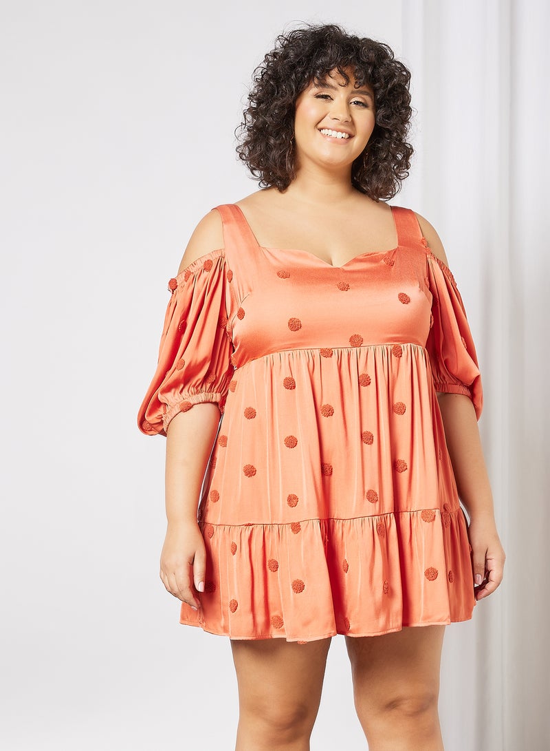 Plus Size Cold Shoulder Mini Dress Orange