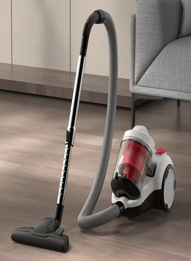 DEM - Horizontal Vacuum Cleaner, 5M Suction Pipe, 1800W Operating Capacity, 21000 Pa Suction Power, HEPA Filter, 2.5 Liters Dust Box, 82 dB Low Noise Operation and Three Brush Head 1800 W TJ310W White